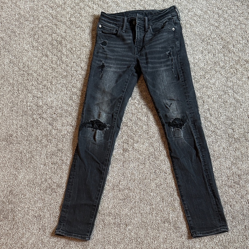 American Eagle Outfitters Charcoal Ripped Skinny Jeans